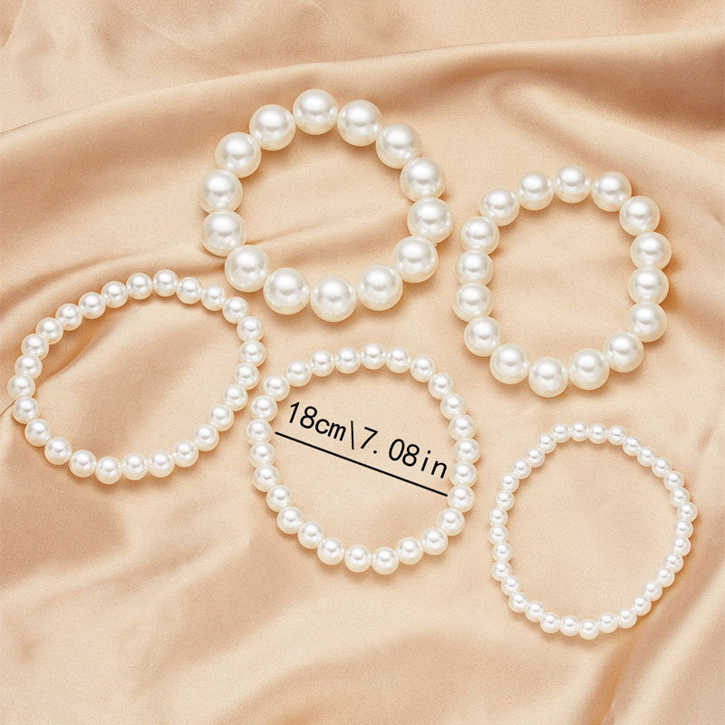 XP17 Cross-border Hot-selling Imitation Pearl Beaded Bracelet Women's 4/6/8/10/14MM Elastic Rope Bracelet Hand Jewelry