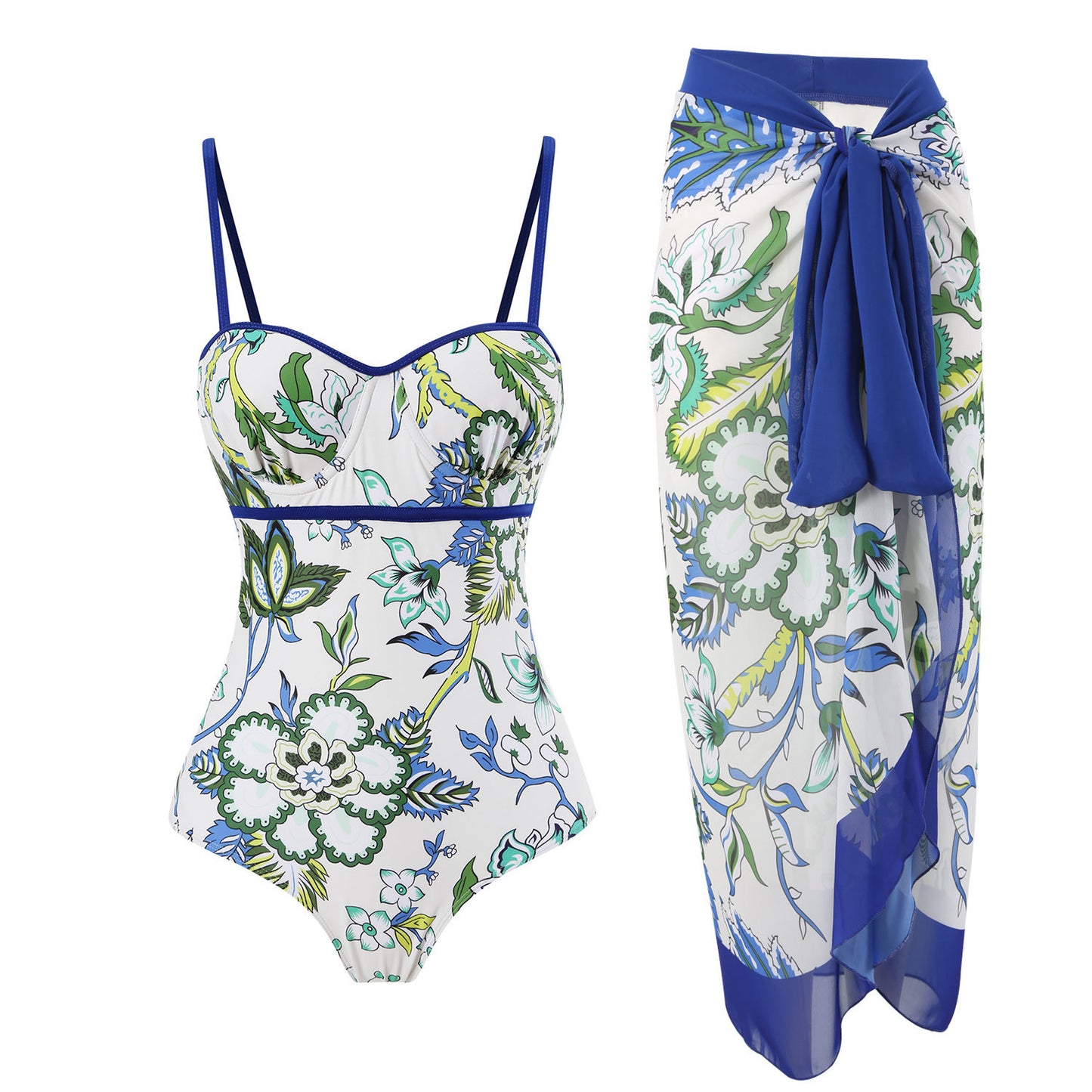2025 European and American Foreign Trade One-piece Bikini Three-piece Suit Conservative Beach Skirt Chiffon Wrap Skirt Hot Spring Swimsuit Women