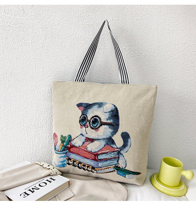 Foreign Trade Ethnic Style Retro Portable Canvas Bag Large Embroidery Shopping Fashion Shoulder Women's Bag New Matai Tote Bag