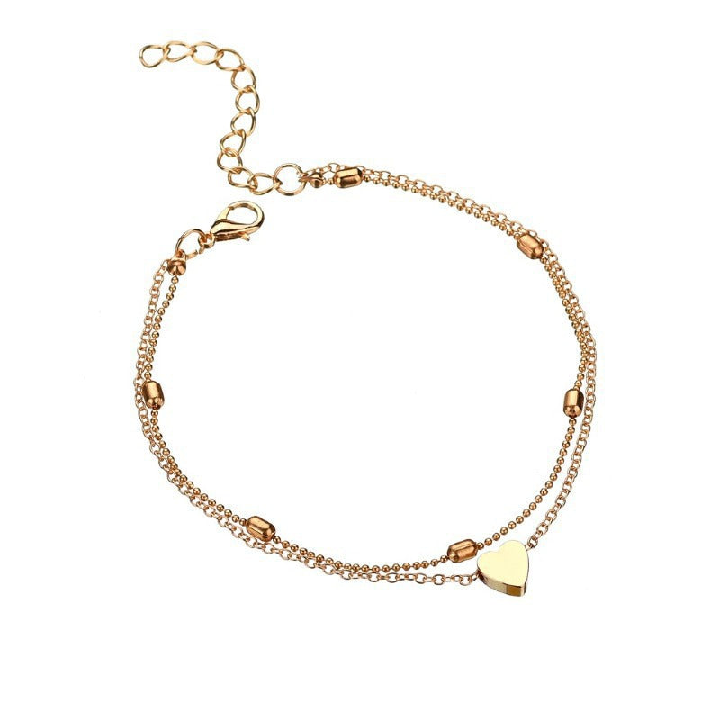 European and American New Anklet Fashion Round Bead Chain Multi-layer Love Alloy Women's Foot Jewelry Beach Anklet Cross-border Jewelry