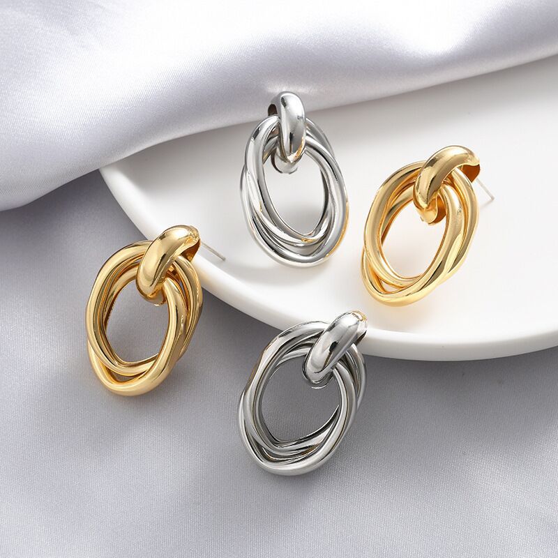 XP17 Japanese and Korean Minimalist Style, European and American Cold Wind Loop Earrings, New Trendy Earrings, Stud Earrings, Geometric Metal Earrings.