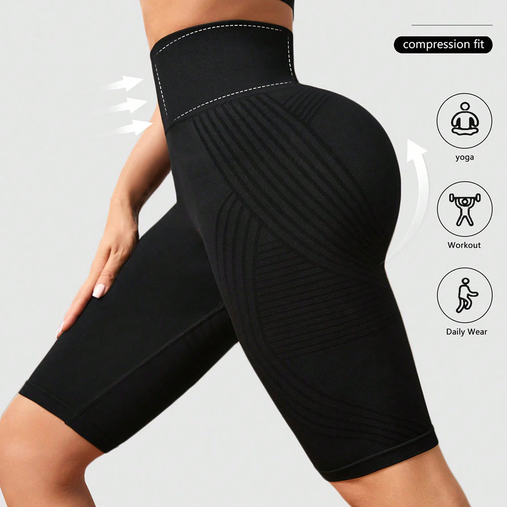 New Seamless Line Yoga Pants Women's Hip-lifting and Thin Bottoming Five-point Pants Tight Running Fitness Pants
