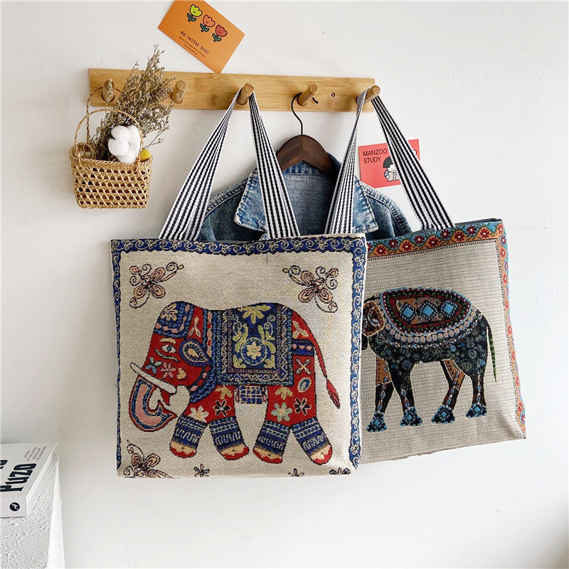 Foreign Trade Ethnic Style Retro Portable Canvas Bag Large Embroidery Shopping Fashion Shoulder Women's Bag New Matai Tote Bag