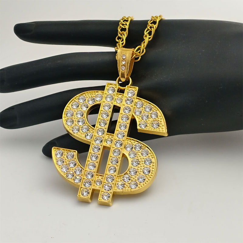 Wholesale Explosion Hip-hop Dollar Dollar Full Diamond Pendant Domineering Ring Necklace Pendant Jewelry