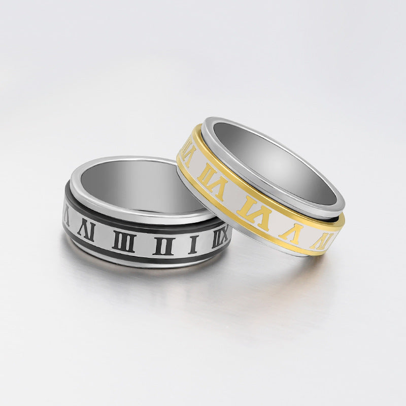 Hot Sale Rotatable Stainless Steel Ring Corrosive Roman Numeral Personalized Titanium Steel Ring Personalized Jewelry