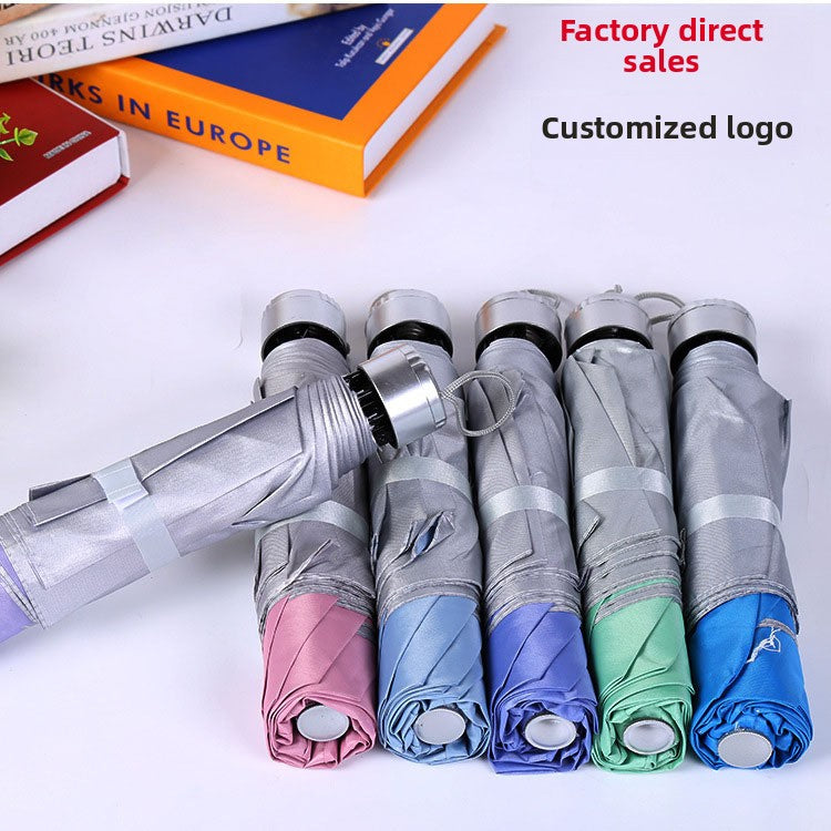 Umbrella Special Creative Three-fold Inverted Rod Silver Glue Umbrella Weather and Rain Advertising Umbrella Can Be Customized Logo Folding Umbrella Wholesale