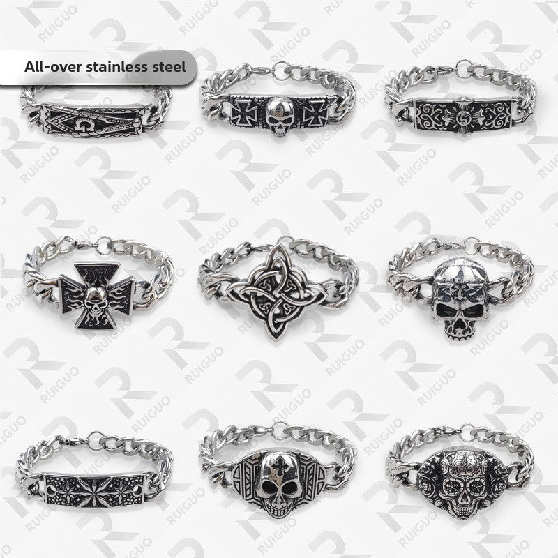 Amazon Vintage Celtic Knot Skull Stainless Steel Cuban Bracelet Cross Punk Men's Jewelry, Popular