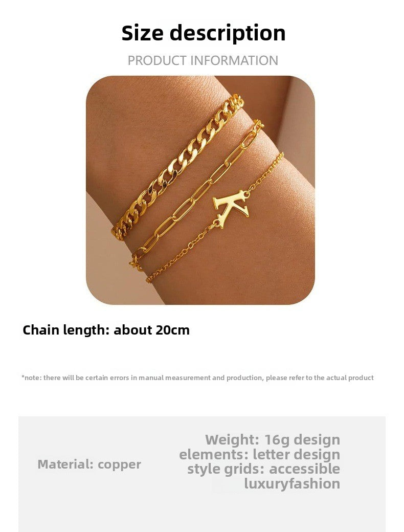 New Fashion Versatile 26-letter Bracelet Set, Plated with 14K Gold Light Luxury Stackable Bracelet Jewelry Women