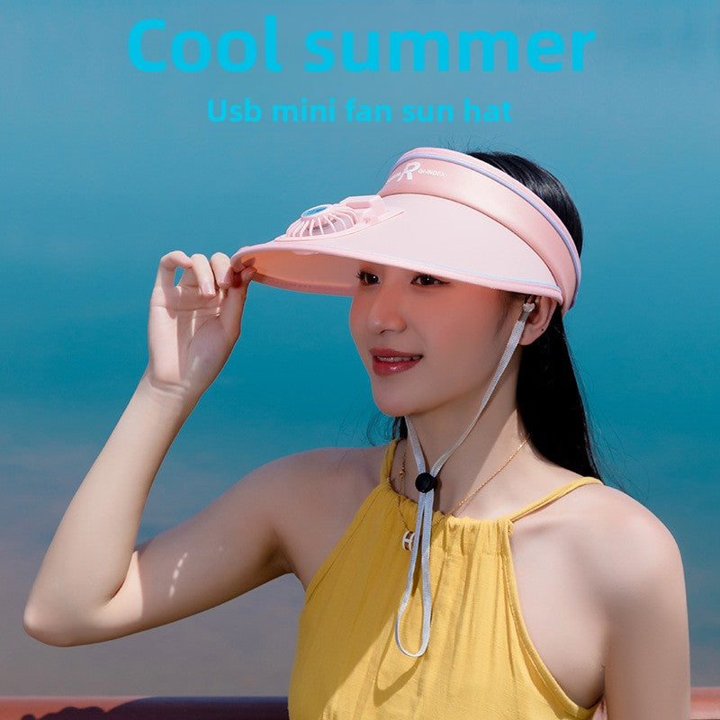 Summer Hat Empty Top Sunshade Fan Hat Travel Outdoor Sun Hat Women's Charging Big Edge Sunshade Hat Wholesale Hat