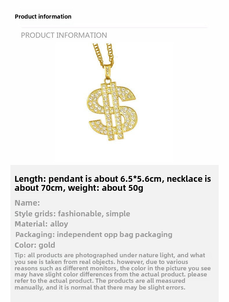 Wholesale Explosion Hip-hop Dollar Dollar Full Diamond Pendant Domineering Ring Necklace Pendant Jewelry