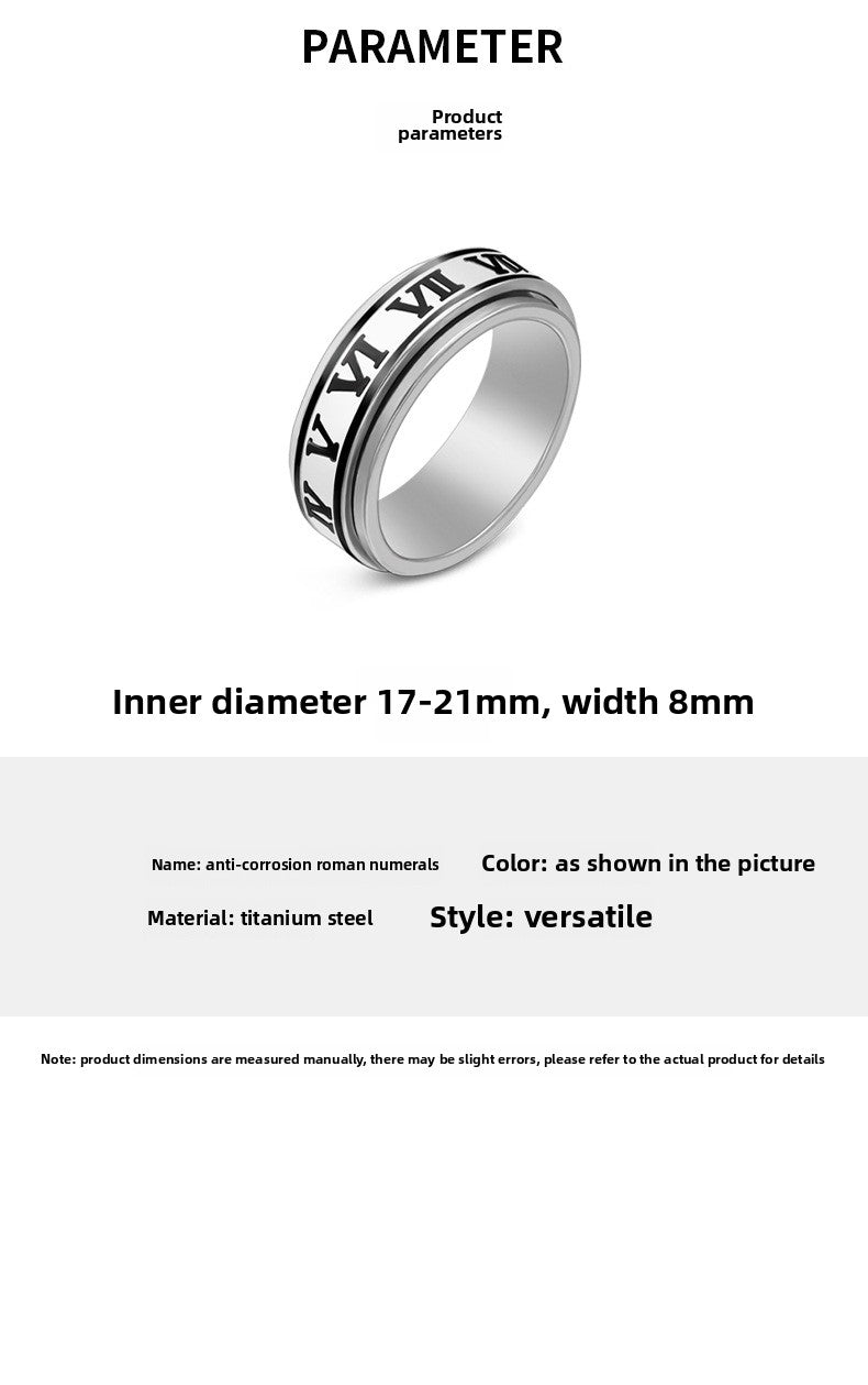 Hot Sale Rotatable Stainless Steel Ring Corrosive Roman Numeral Personalized Titanium Steel Ring Personalized Jewelry