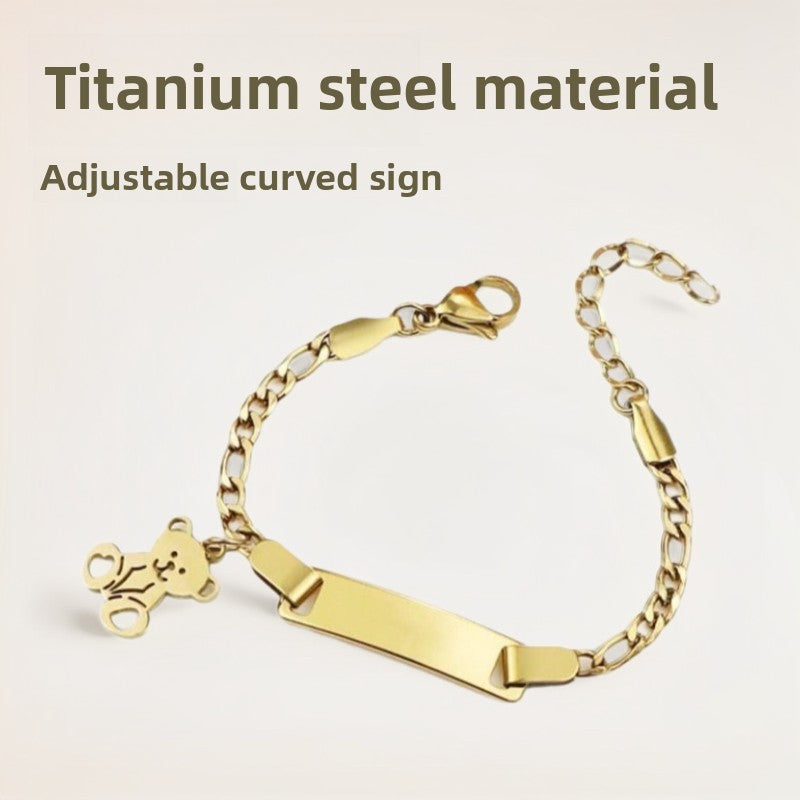 European and American New Fashion Versatile Baby Jewelry Titanium Steel Blank Curved Sign Adjustable DIY Text Bracelet