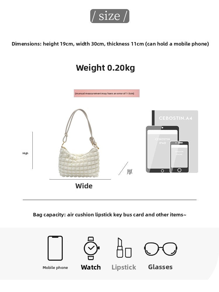 2025 Small Fresh Bubble Bag Women's Soft Folded Underarm Bag Girls Fashion Trend Shoulder Bag Korean Version Jane