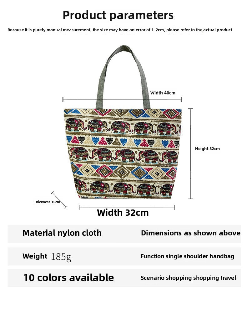 Foreign Trade New Canvas Bag Large-capacity Women's Bag Printed Handbag Ethnic Style Literary and Artistic Student Bag Shopping Bag