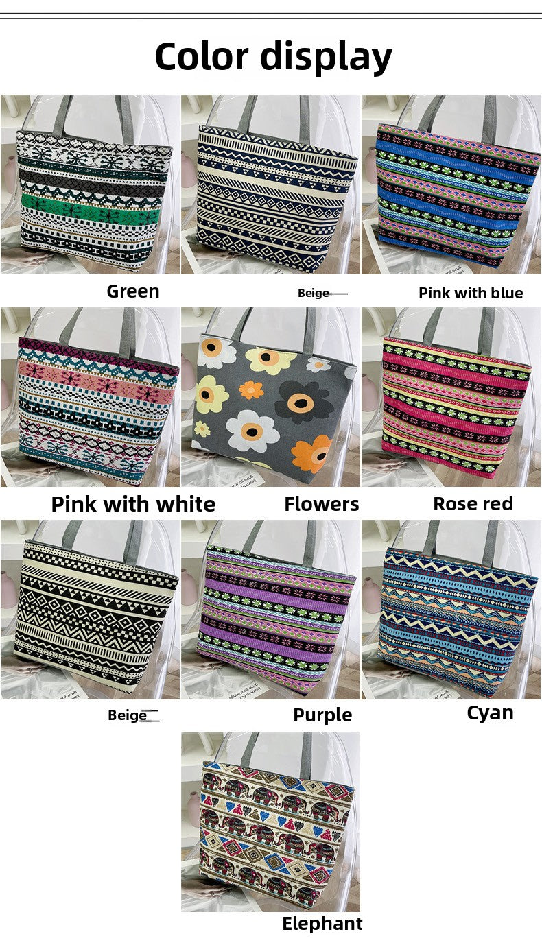 Foreign Trade New Canvas Bag Large-capacity Women's Bag Printed Handbag Ethnic Style Literary and Artistic Student Bag Shopping Bag