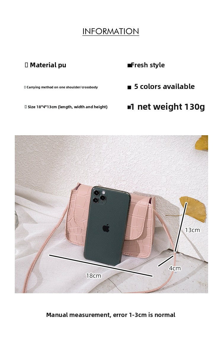 Foreign Trade Wholesale 2021 Trendy Korean Version Fashion Crocodile Pattern Shoulder Women's Bag Bag Mobile Phone Makeup Versatile Messenger Bag