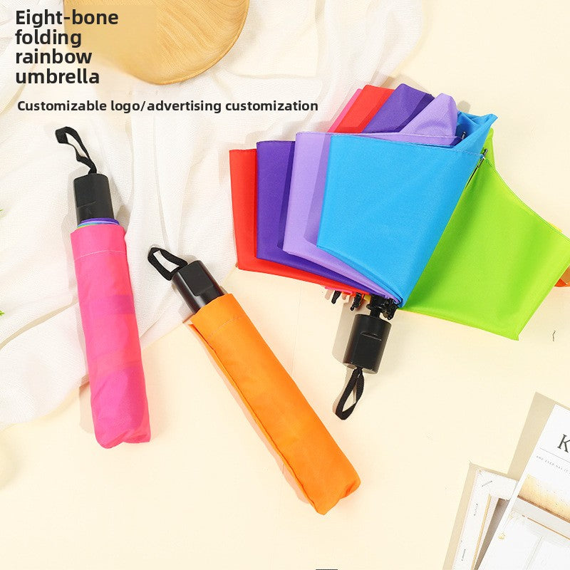 Cross-border Hand-opened Folding Rainbow Umbrella Wholesale Stall Umbrella Men and Women Promotional Umbrella Umbrella Custom Logo Advertising Umbrella