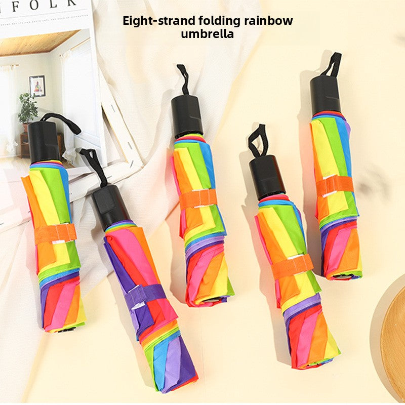 Cross-border Hand-opened Folding Rainbow Umbrella Wholesale Stall Umbrella Men and Women Promotional Umbrella Umbrella Custom Logo Advertising Umbrella