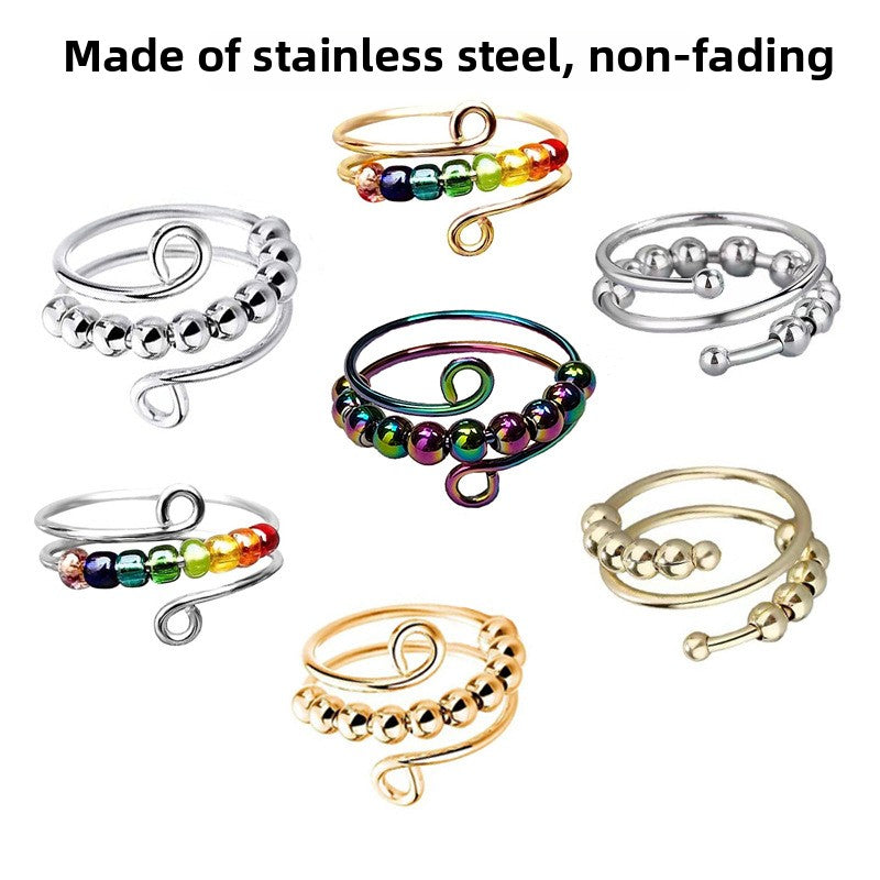Amazon Explosion, Decompression and Anti-anxiety, Titanium Steel Bead Rotating Ring, Open Bead Ring