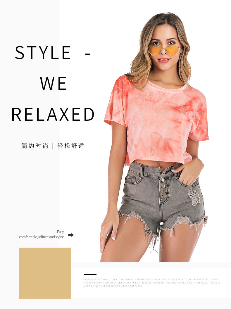 [Foreign Trade Clearance] Cross-border 2024 Summer Women's Clothing Tie-dye Short-sleeved T-shirt Women's European, American and Foreign Trade Versatile Short Dew