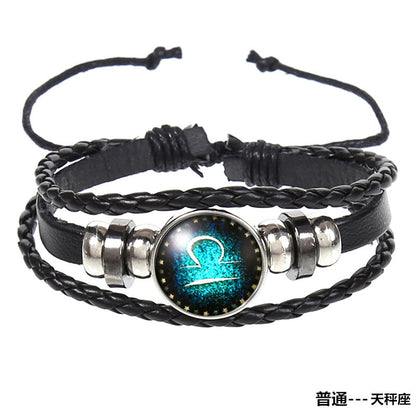 Popular 12 Constellation Cowhide Bracelet Personalized Retro Woven Star Bracelet, Twelve Constellation Leather Bracelet