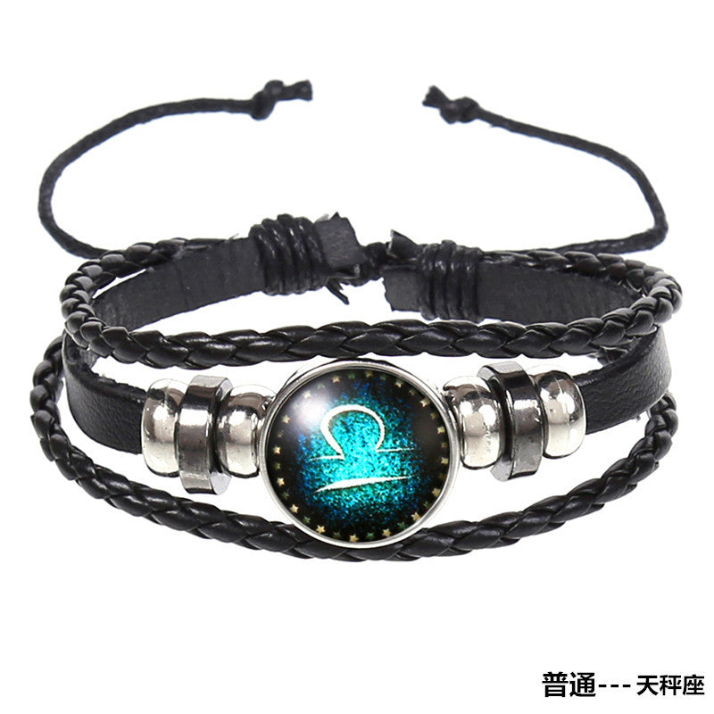 Popular 12 Constellation Cowhide Bracelet Personalized Retro Woven Star Bracelet, Twelve Constellation Leather Bracelet