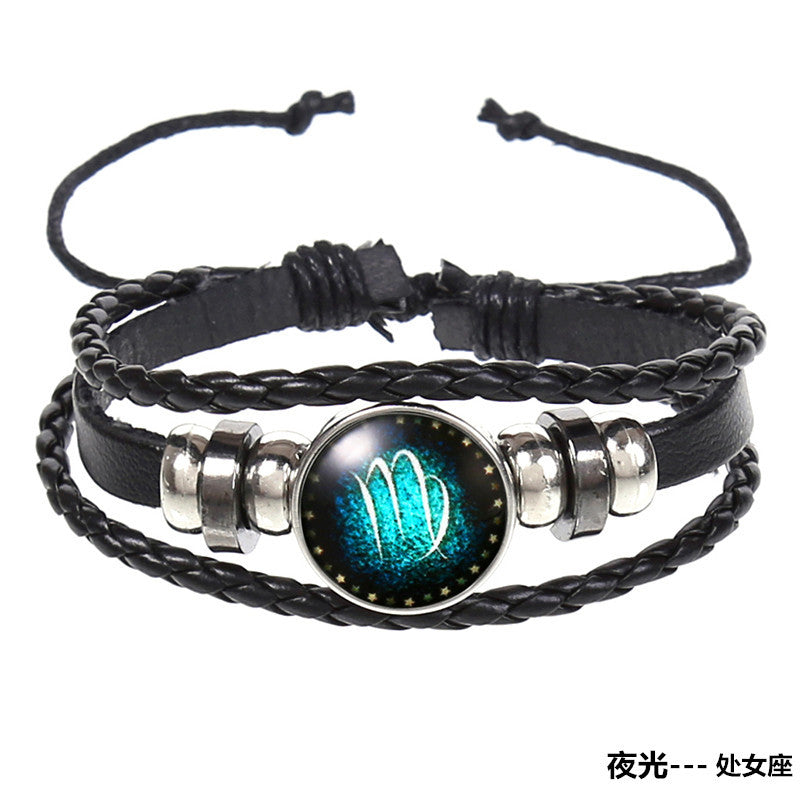 Popular 12 Constellation Cowhide Bracelet Personalized Retro Woven Star Bracelet, Twelve Constellation Leather Bracelet
