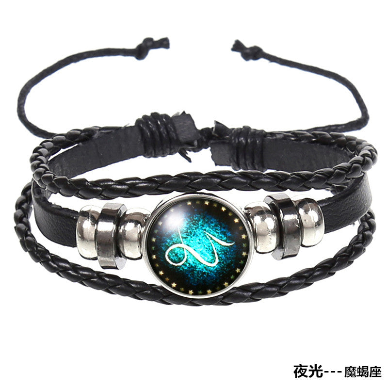 Popular 12 Constellation Cowhide Bracelet Personalized Retro Woven Star Bracelet, Twelve Constellation Leather Bracelet