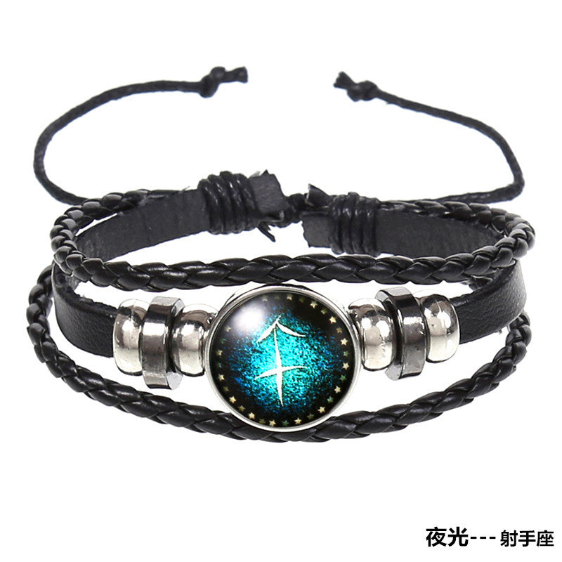 Popular 12 Constellation Cowhide Bracelet Personalized Retro Woven Star Bracelet, Twelve Constellation Leather Bracelet
