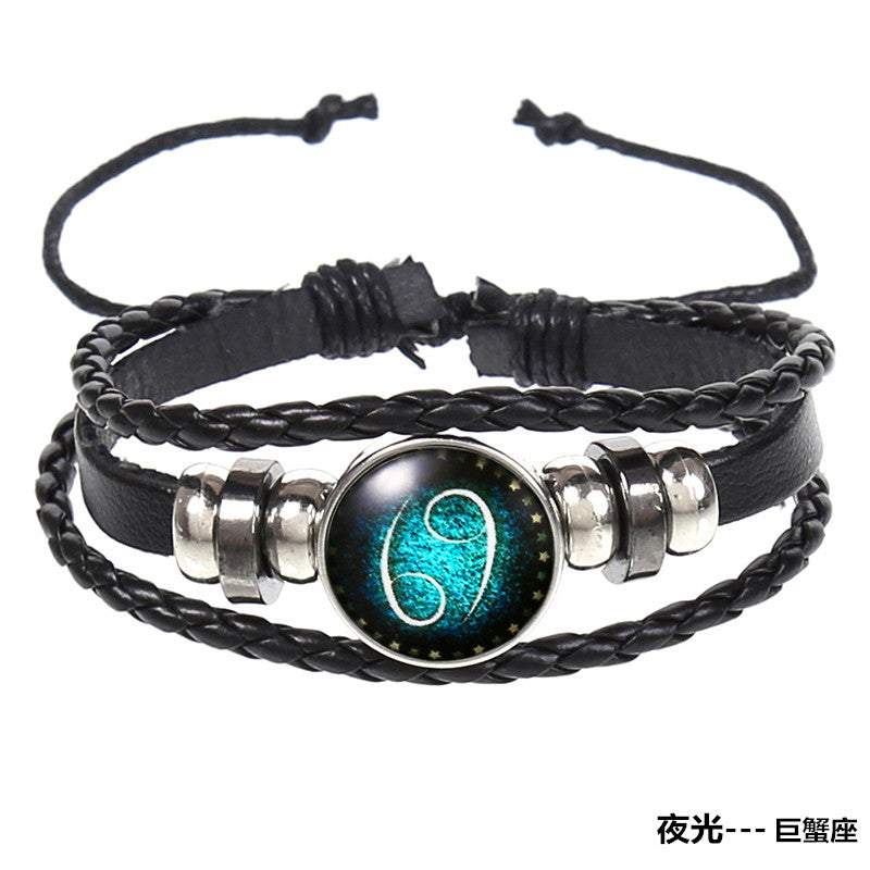 Popular 12 Constellation Cowhide Bracelet Personalized Retro Woven Star Bracelet, Twelve Constellation Leather Bracelet