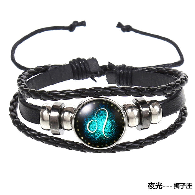 Popular 12 Constellation Cowhide Bracelet Personalized Retro Woven Star Bracelet, Twelve Constellation Leather Bracelet