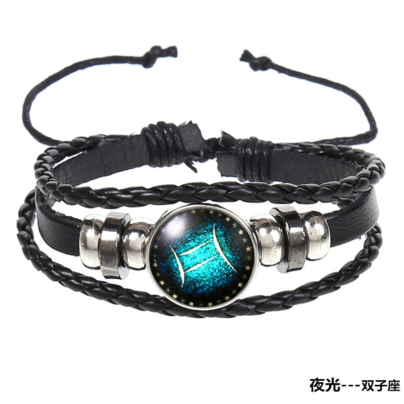 Popular 12 Constellation Cowhide Bracelet Personalized Retro Woven Star Bracelet, Twelve Constellation Leather Bracelet