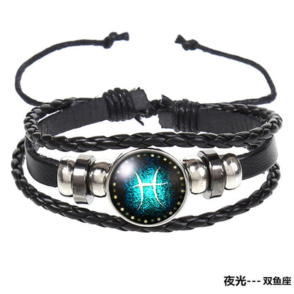 Popular 12 Constellation Cowhide Bracelet Personalized Retro Woven Star Bracelet, Twelve Constellation Leather Bracelet