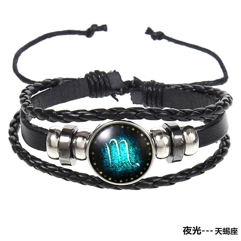 Popular 12 Constellation Cowhide Bracelet Personalized Retro Woven Star Bracelet, Twelve Constellation Leather Bracelet