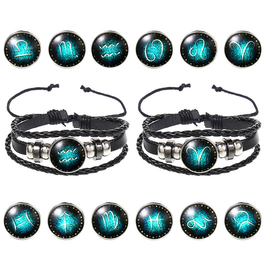 Popular 12 Constellation Cowhide Bracelet Personalized Retro Woven Star Bracelet, Twelve Constellation Leather Bracelet