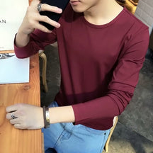 Men's Fleece Thickened Long-sleeved T-shirt Crew Neck Autumn Slim-fit Bottoming Shirt Winter Solid Color Warm T-shirt on Clothes