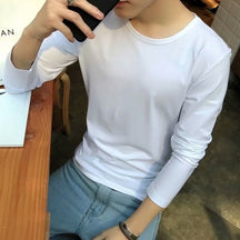 Men's Fleece Thickened Long-sleeved T-shirt Crew Neck Autumn Slim-fit Bottoming Shirt Winter Solid Color Warm T-shirt on Clothes