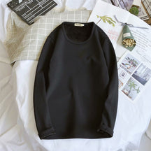 Men's Fleece Thickened Long-sleeved T-shirt Crew Neck Autumn Slim-fit Bottoming Shirt Winter Solid Color Warm T-shirt on Clothes