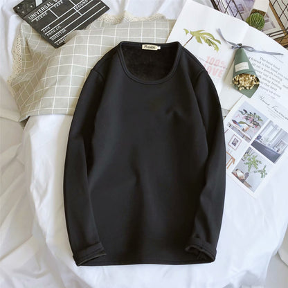 Men's Fleece Thickened Long-sleeved T-shirt Crew Neck Autumn Slim-fit Bottoming Shirt Winter Solid Color Warm T-shirt on Clothes