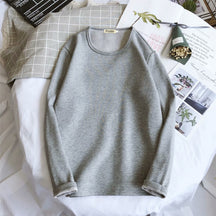 Men's Fleece Thickened Long-sleeved T-shirt Crew Neck Autumn Slim-fit Bottoming Shirt Winter Solid Color Warm T-shirt on Clothes