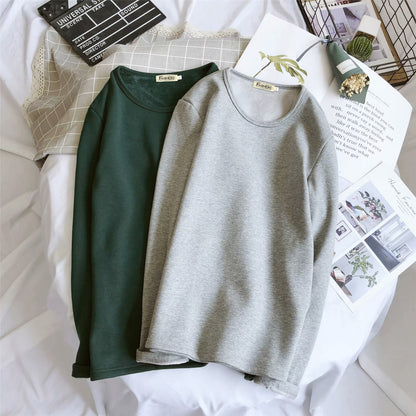 Men's Fleece Thickened Long-sleeved T-shirt Crew Neck Autumn Slim-fit Bottoming Shirt Winter Solid Color Warm T-shirt on Clothes