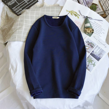 Men's Fleece Thickened Long-sleeved T-shirt Crew Neck Autumn Slim-fit Bottoming Shirt Winter Solid Color Warm T-shirt on Clothes