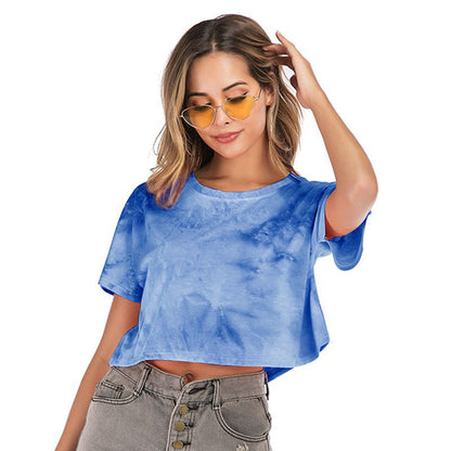 [Foreign Trade Clearance] Cross-border 2024 Summer Women's Clothing Tie-dye Short-sleeved T-shirt Women's European, American and Foreign Trade Versatile Short Dew