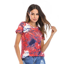 [Foreign Trade Clearance] Summer New Printed Slim Short Sleeve Medium and Long T-Shirt Women's Loose Large Size Women's Top