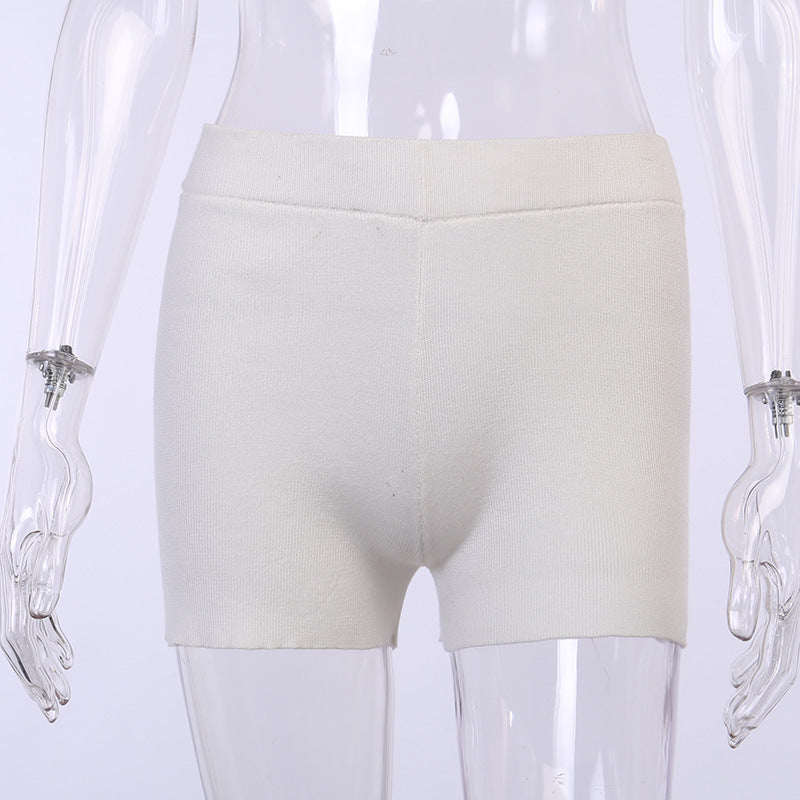 European and American Foreign Trade Solid Color Knitted Shorts Women's Spring and Summer Street Hipster Style Flat Angle Bottoming Straight Boxer Shorts