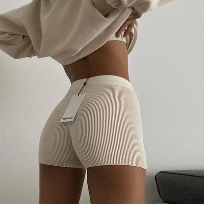 European and American Foreign Trade Solid Color Knitted Shorts Women's Spring and Summer Street Hipster Style Flat Angle Bottoming Straight Boxer Shorts