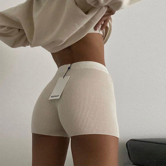 European and American Foreign Trade Solid Color Knitted Shorts Women's Spring and Summer Street Hipster Style Flat Angle Bottoming Straight Boxer Shorts