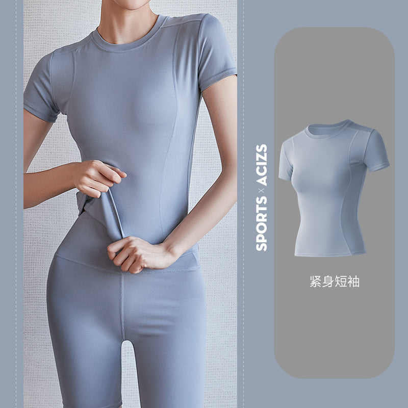 Yoga Clothes, Female Slim Sports and Thin Fitness Clothes, Running Sweat-absorbing Tights, Yoga Tops.