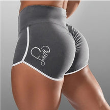 Summer European and American Foreign Trade Women's Large Size Sexy Solid Color Printed High Waist Sports Running Tight Hip Shorts