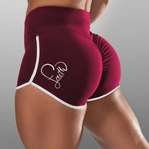 Summer European and American Foreign Trade Women's Large Size Sexy Solid Color Printed High Waist Sports Running Tight Hip Shorts
